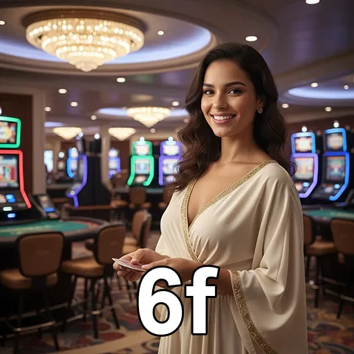 Jogadora em ambiente luxuoso de casino no site 6f.